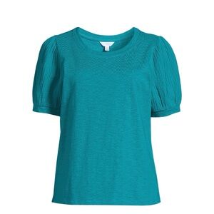 Time And Tru Women’s Cotton Top with Puff Sleeves Size S
